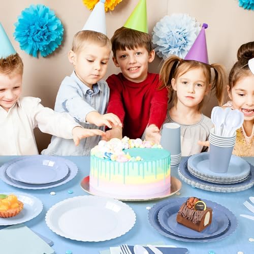168 Pcs Dusty Blue Paper Plates and Napkins, Serve for 24 Guest - Image 6