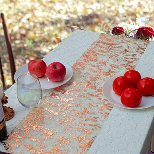Rose Gold Table Runner, Glitter Metallic Foil Mesh Roll 49 Feet - Image 6