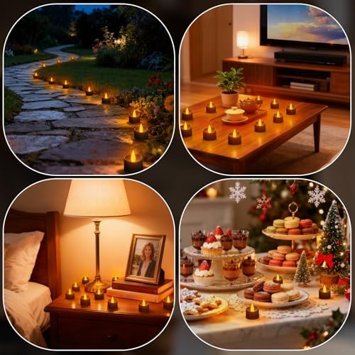 Black Flameless Tea Lights - 12 Pack Modern LED Candles for Men, Memorial Decor, Gothic Weddings & Industrial Home Style (Black Base, 12 Pack) - Image 5