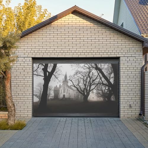 Halloween Gothic Church Backdrop Foggy Cemetery Dark Trees Haunted Chapel Horror Scary Movies Photography Background for Halloween Party Photo Booth Studio Props 12x8ft - Image 3