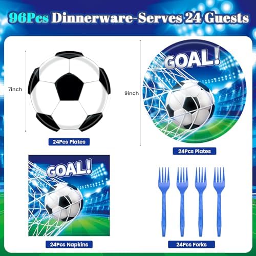 REDWORD Soccer Party Decorations, 96Pcs Soccer Plates and Napkins-Serves 24 with Forks for World Soccer Cup Sports Theme Birthday Party Decorations - Image 2