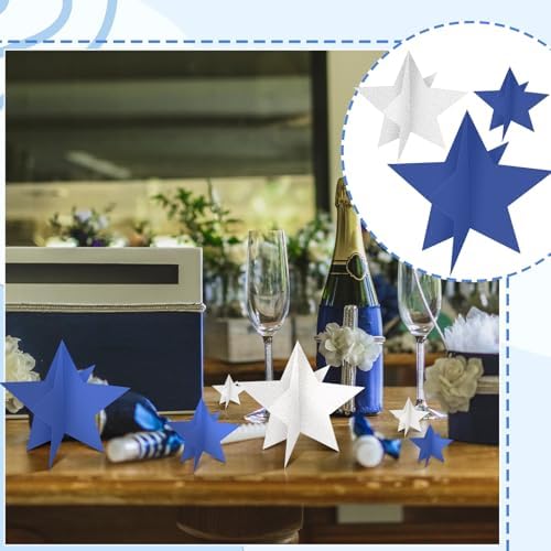 Sinload 45 Piece 3D Glitter Star Centerpieces Navy Blue Silver Party Decor - Image 6