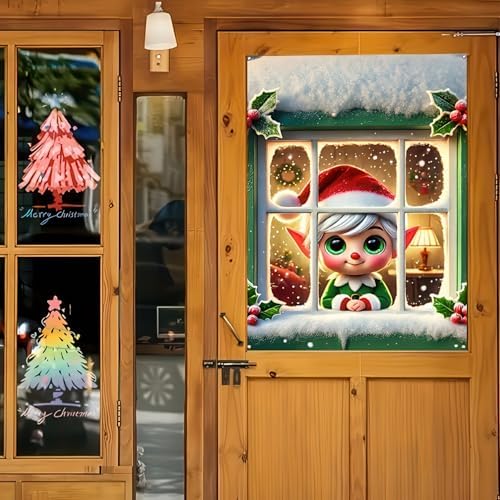 BlissYard Elf Christmas Window Door Banner Cover 31x47 Fabric - Image 4