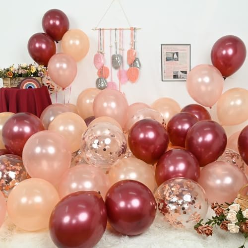 Burgundy Rose Gold 60 Packs 12 Inches Wine Red Latex Balloon - Image 3