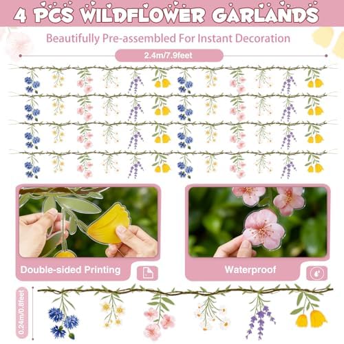 JIAYIQI Wildflower Garland, 4PCS 7.9FT Floral Banner for Garden Party Decor - Image 3