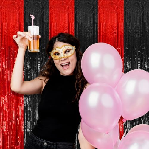 2 Pack Black and Red Backdrop Party Decorations Tinsel Curtain Halloween Party Streamer Foil Fringe Birthday Decorations Photo Booth Fancy Ball Christmas New Year Graduation Party Decor Decor - Image 6