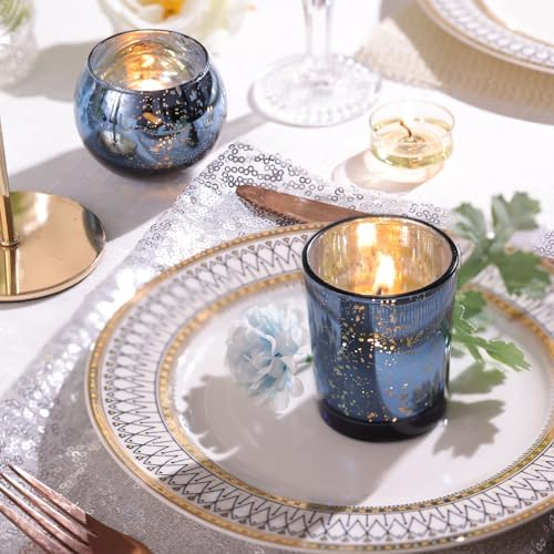 12PCS Assorted Blue Votive Candle Holders, Mercury Tealight Candle Holder Glass - Image 4