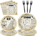 CHUNNIN 96Pcs 40th Birthday Plates and Napkins Back in 1986 Party Decorations Vintage 40 Year Old Party Dessert Plates 1986 Birthday Tableware for 24 Guests 40th Theme Men Woman Bday Parties Supplies by CHUNNIN