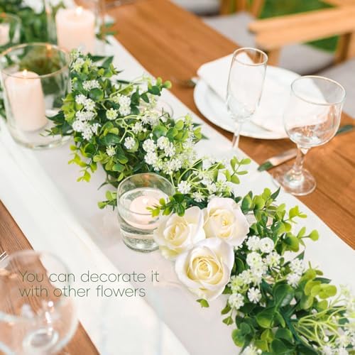 6FT Eucalyptus Garland with Flowers, 6 Pack Artificial Greenery Garland Hanging Summer Eucalyptus Garland Suitable for Table Wedding Backdrop Arch Wall Party UV Protected Indoor Outdoor Decor - Image 4