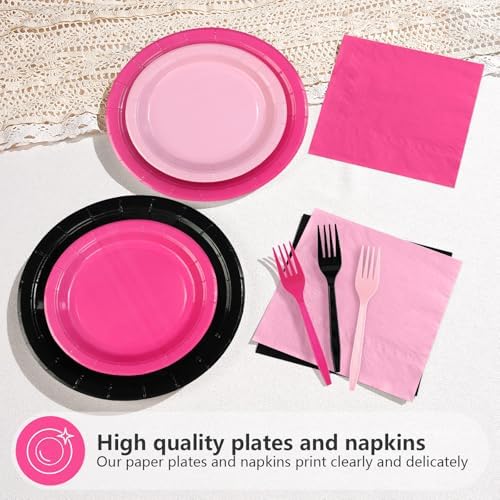Greencian 96Pcs Hot Pink and Black Birthday Party Decorations, Serves 24 - Image 3