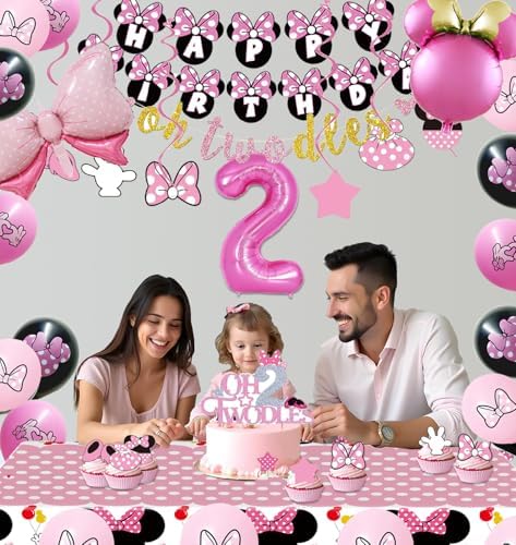 Pink Mouse 2nd Party Supplies Twodles Girl Birthday Decorations 2 - Image 2