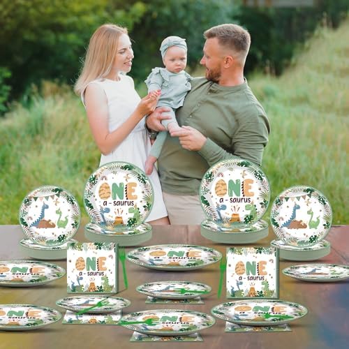 96Pcs One A Saurus Dinosaur 1st Birthday Plates and Napkins Boho Dino First Party Decorations Dinosaur First Dessert Plates Cartoon Jungle Dino 1st Tableware for 24 Guests Kids Birthday Party Supplies - Image 6