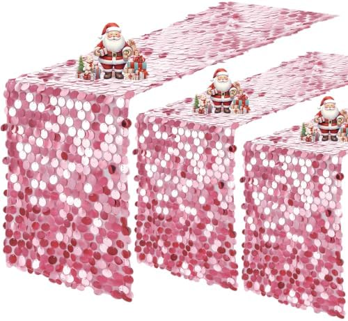 VHH Sequin Table Runner 12 x 108 inches Pink Table Runner, Glitter Runner for Party Wedding Birthday, Party Spring Easter Rustic, Birthday Supplies Decorations (3 Pack). by VHH