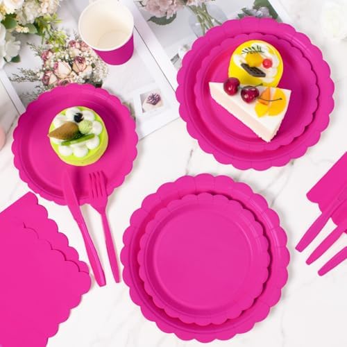 Vyntra 175 Pcs Hot Pink Paper Plates and Napkins Party Supplies - Image 4