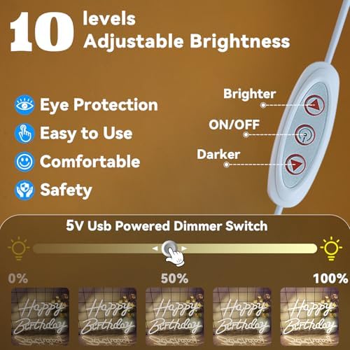Happy Birthday Neon Signs for Party Decor Dimmable LED Birthday Neon Light for Wall Decor Light Up Happy Birthday Led Signs for Backdrop Birthday Any Ages Bday Celebration Decoration, Warm white - Image 5