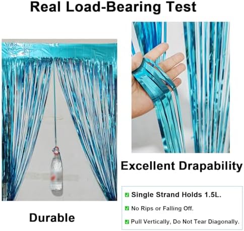 4 Pack Thickened Blue Metallic Foil Fringe Curtains Streamer Rip Resistant Shimmer Tinsel Photo Booth Backdrop for Birthday Wedding Christmas Bachelorette Party Decorations 3.28ft x 6.56ft - Image 2