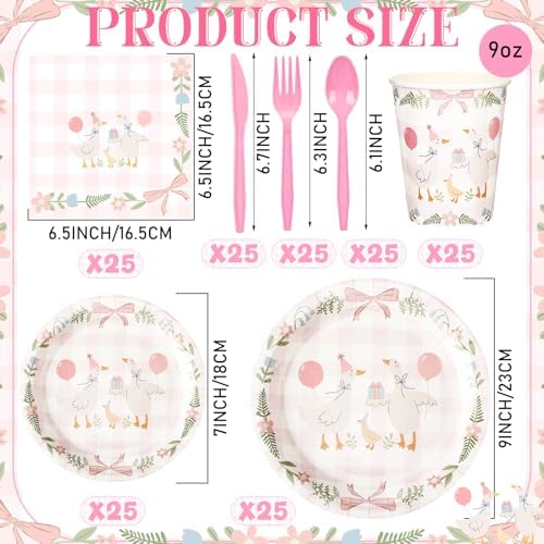 Havawish 175 Pcs One Silly Goose Birthday Decoration Party Tableware, Pink - Image 2