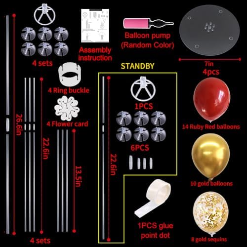 TONIFUL 4 Set Red Gold Balloon Stand Balloon Centerpieces for Table Decor - Image 2