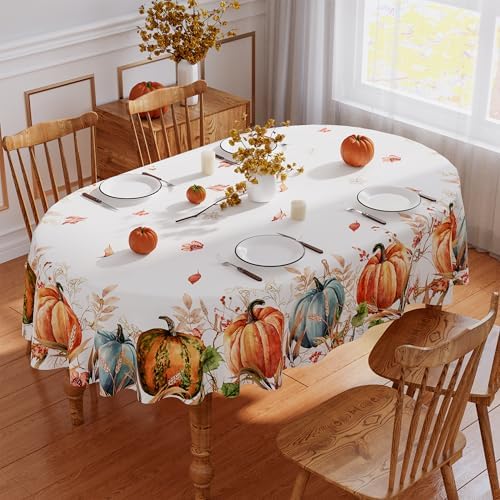 Siilues Fall Tablecloth Oval 60x84 Inch Thanksgiving Home Party Decor - Image 3
