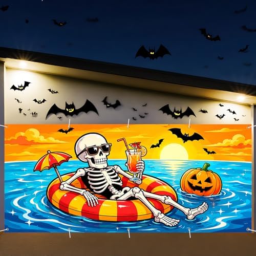 7 x 16 ft Beach Skeleton Halloween Garage Door Decorations Halloween decorations Witch Door Cover, Hanging Banner, Cauldron Backdrop Mural for Home, Outdoor - Image 2