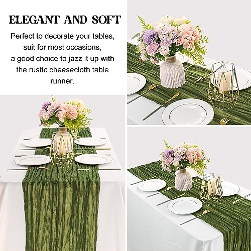 6 Pieces Olive Green 10FT Cheesecloth Table Runner Boho Gauze Fabric Table Runner Rustic Sheer Runner for Wedding Birthday Baby Shower Party Boho Table Decoration（Olive Green） - Image 3