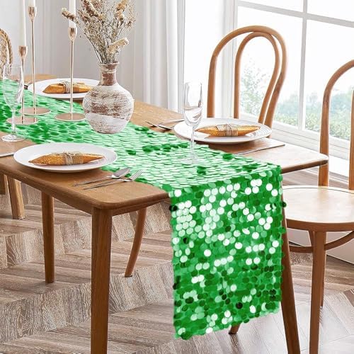 VHH Sequin Table Runner 12 x 108 inches Grass Green Table Runner, Glitter Runner for Party Wedding Birthday, Party Spring Easter Rustic, Birthday Supplies Decorations (1 Pack). - Image 3