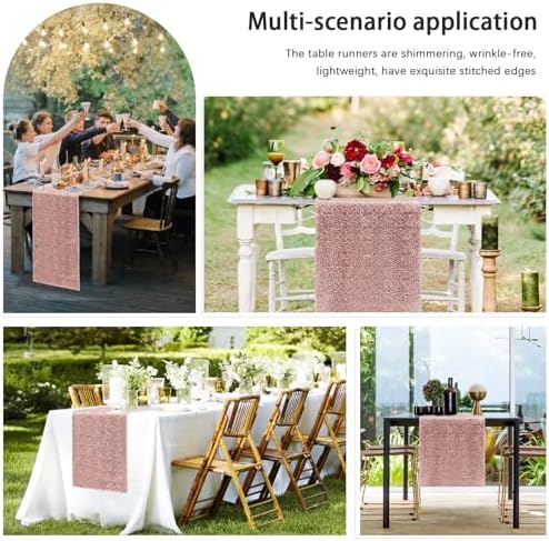 6 Packs 12 x 72 inches Sequin Table Runner, Rose Gold Glitter Table Runner for Birthday Party Supplies Wedding Engagement Baby Shower Holiday Celebration Event Decorations - Image 5