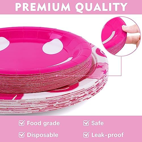 durony 144 Pieces Preppy Birthday Decorations Pink Smile Face Tableware Set Preppy Smile Plates Cups Napkin and Forks for Bachelorette Smiley Face Birthday Party Supplies - Image 3