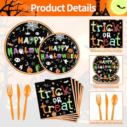 175 Pcs Happy Halloween Plates Napkins Cups Cutlery Tableware Decorations - Image 3