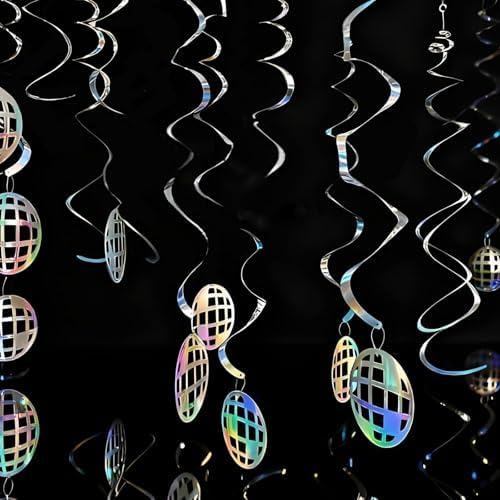 Disco Hanging Swirl Set Party Decorations, 48 Pcs, Disco Ball Party Supplies Sign,Silver by AimtoHome