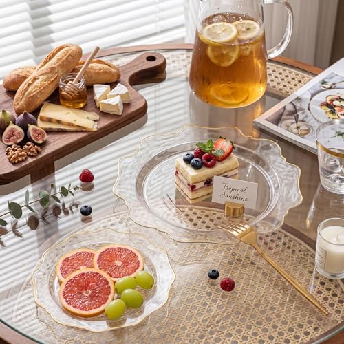 WDF 350Pcs Clear and Gold Plastic Plates - Heavy Duty Clear Plates Disposable - Gold Dinnerware Sets of 100 Plastic Plate 150Silverware 50 Cups 50 Napkins for Wedding/Thanksgiving/Fall/Rosh Hashanah - Image 4