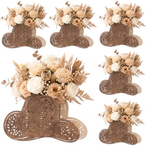 Cinnvoice 6 Pcs Cowboy Hat Centerpieces for Table Wooden Western Decor by QinYee