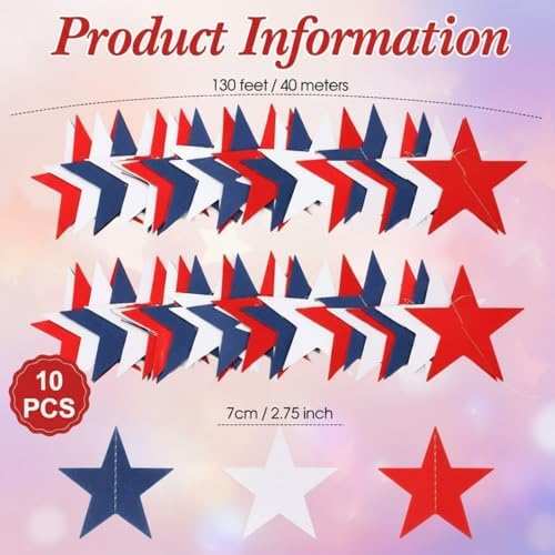 Patelai Glitter Star Garland Banner 2026 Graduation Decor 130 Feet Star Hanging Banner Twinkle Backdrop for Party Birthday Classroom Wedding Supplies(White, Red, Royal Blue) - Image 2