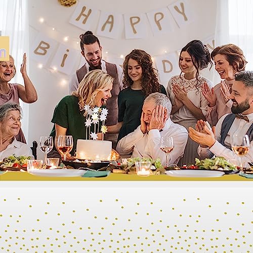 12 Pack White and Gold Tablecloth and Table Runner Set Party Decorations, White and Yellow Gold Plastic Disposable Tablecloth and Satin Table Runner for Wedding Birthday Graduation Anniversary Party - Image 5