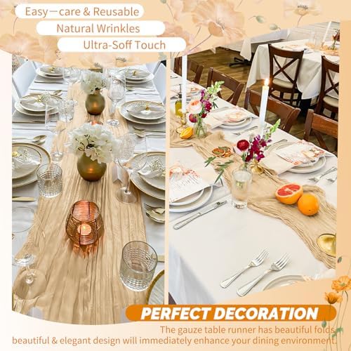 4 Pack Nude Cheesecloth Table Runner 17x108 Inches Boho Home Decor - Image 6