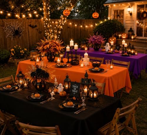 6 Pack Halloween Plastic Tablecloth Disposable, Orange Black Purple - Image 6