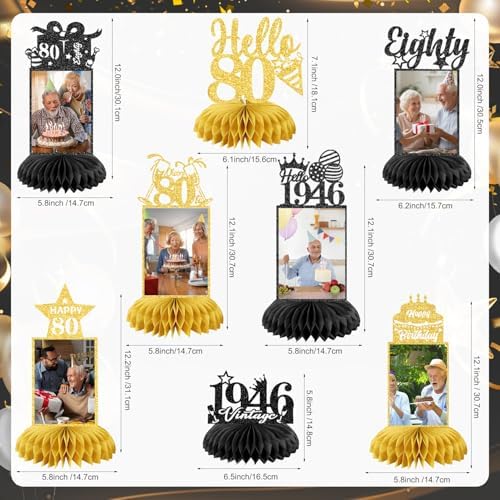 8 Pcs 80th Birthday Decoration for Women 1946 Table Honeycomb Decor - Image 2