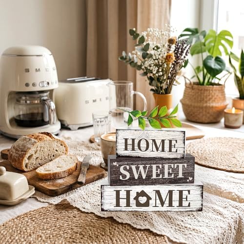 4 Pcs Home Farmhouse Wooden Tiered Tray Decor, Eucalyptus Leaves Retro Rustic Table Centerpiece Decorations Gifts for Home Kitchen Mantel Table Shelf Office - Image 5