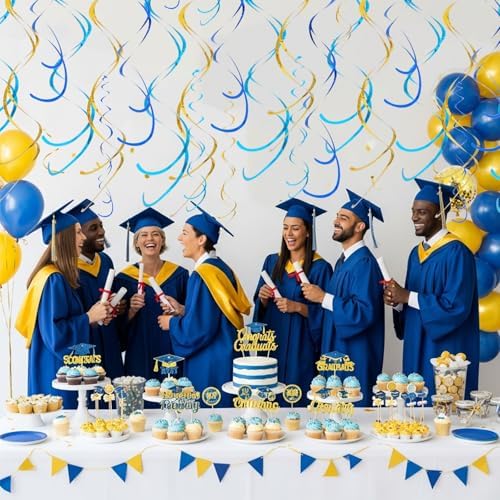 BEISHIDA 20Pcs Blue Gold Hanging Swirls Graduation Baby Shower Ceiling Decor - Image 6