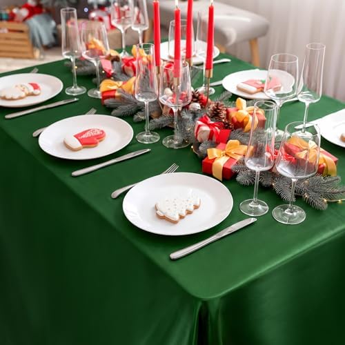 TURSTIN 1 Pack Dark Green Satin Tablecloth 102 x 58 Inch Overlay Table Cove - Image 6