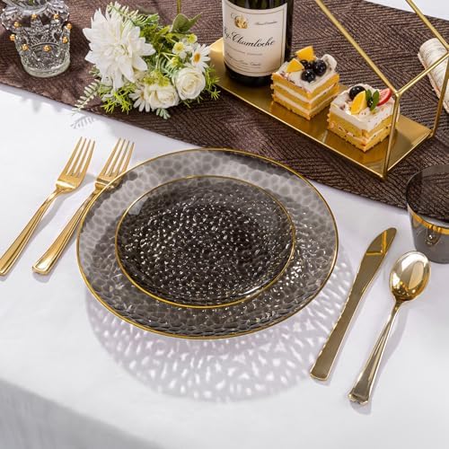 DaYammi 350PCS Clear Black Plastic Dinnerware Set for 50 Guests - Image 3