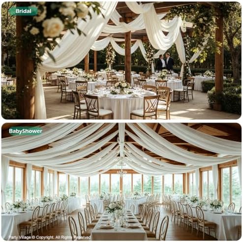 6 Panels 5ft(W) x 20ft(L) Ivory Ceiling Drapes for Wedding Parties - Image 4