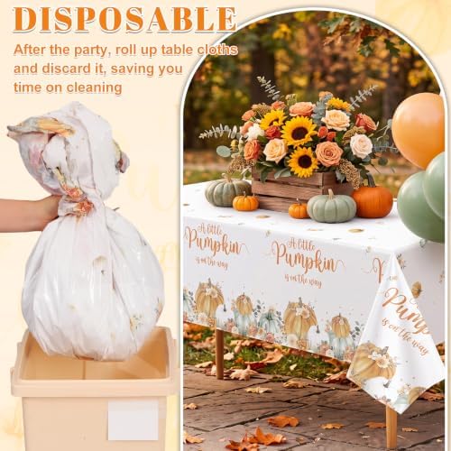 3 Pack Little Pumpkin Tablecloths, Fall Baby Shower Party Decoration - Image 6