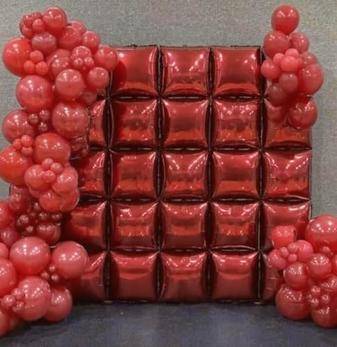 50pcs Red Square Foil Balloons Wall Backdrop with 79pcs Red Balloon Garland Arch Kit, Double Sided Balloon Tunnel for Birthday Anniversary Wedding Engagement Baby Shower Valentine's Decorations - Image 5