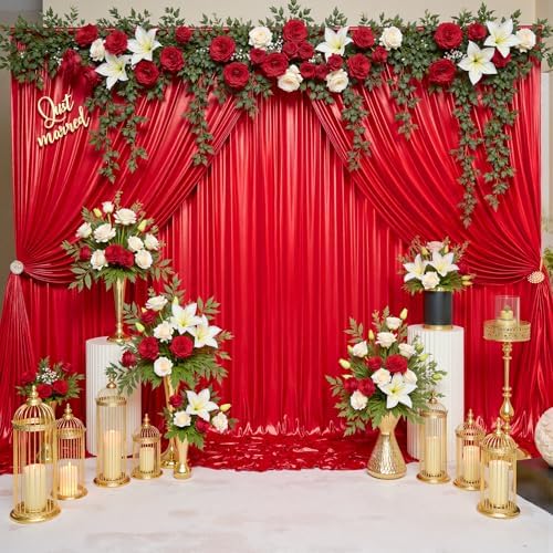20x10ft Thick Red Glitter Backdrop Curtain Panels for Parties, Wrinkle Free Sequin Sparking Photo Backdrop Drapes, 4 Panels 5x10ft Shimmer Back Drop Cloth for Wedding Birthday Photography by Outpain