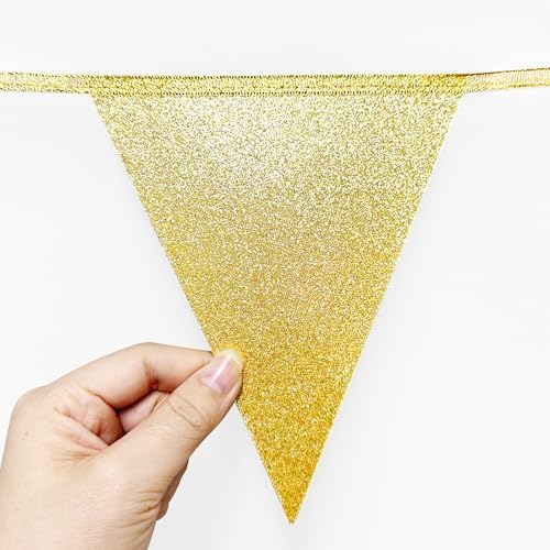 Green Gold Party Decorations Pennant Banner Flag Glitter Green Gold Triangle Hanging Bunting for Birthday Graduation Retirement Bridal Shower Wedding Bachelor Spring Summer Master Golf Themed Party - Image 6
