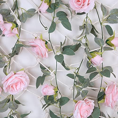 TELDRASSIL 4Pcs(26 FT) Artificial Rose Vine Fake Flower Garland Fake Silk Rose Hanging Vine for Wedding Party Background Arch Garden Background Decoration (Pink) - Image 6