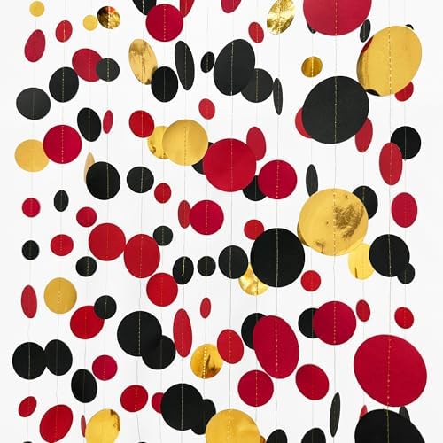 Gold Black Red Party Decorations Circle Dots Streamer Hanging Paper Polka Dots Garland for Graduation Birthday Wedding Anniversary Holiday Pirate Poker Casino Las Vegas Party Supplies by pinkblume