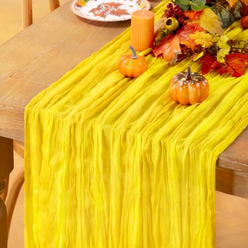 Yellow Cheesecloth Table Runner Fall Wedding Picinc Decor 10ft, 2 Pack - Image 2