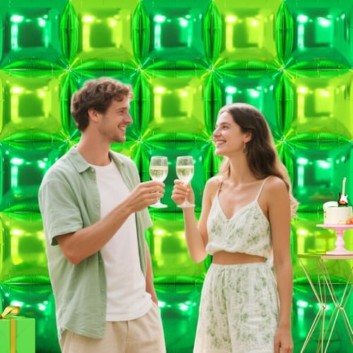 NISOCY 25PCS Green and Light Green Neon Square Foil Balloons Wall Backdrop - Image 6